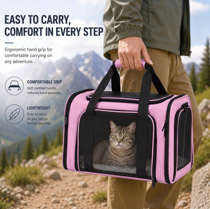 Portable Pet Carrier Bag, Suitable for Large Cats and Small Dogs, Airline-Approved Soft Travel Case, Breathable Mesh Transport Bag, Foldable Pet Travel Bag, Suitable for Outdoor/Car/Airplane Use