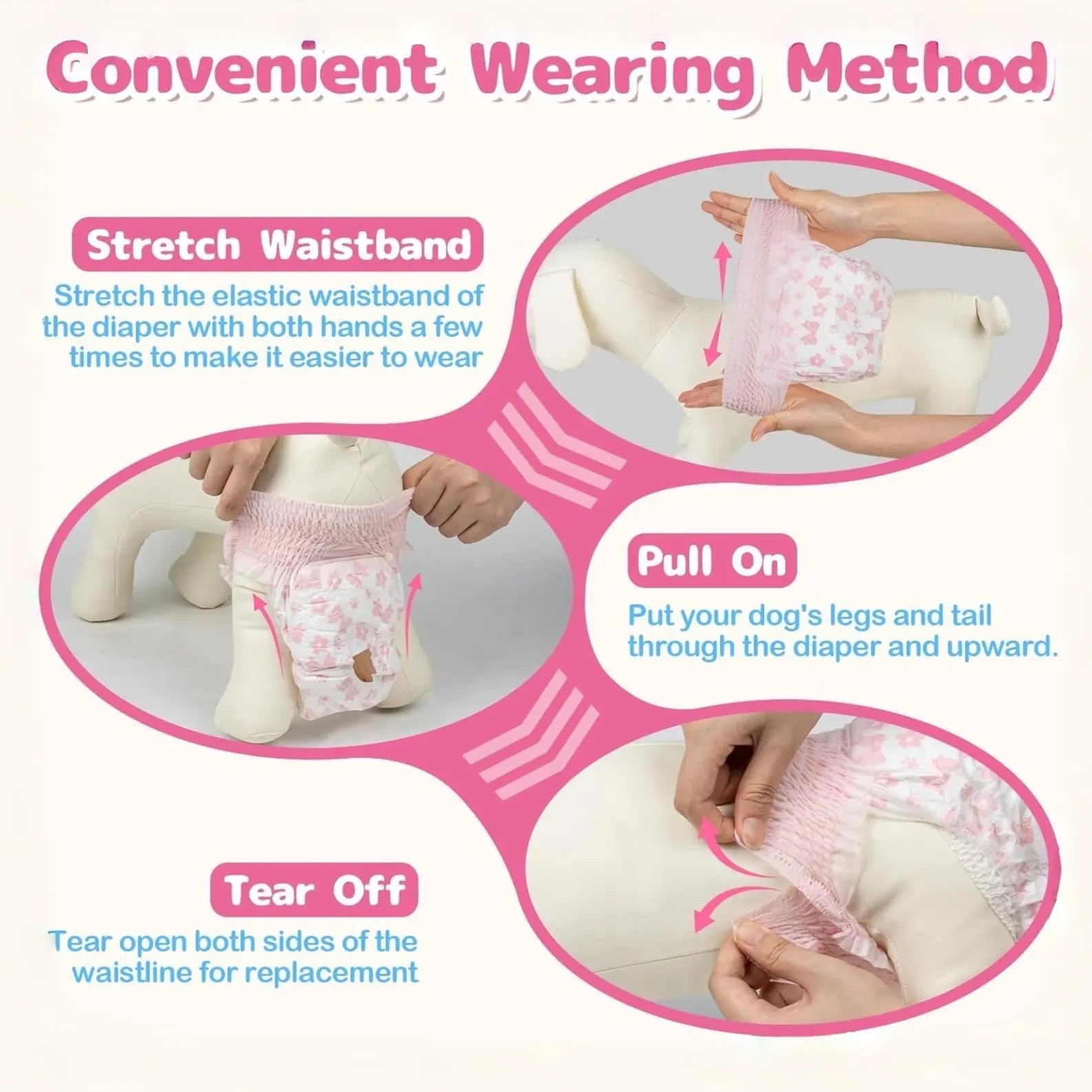 Dono Disposable Pull It up Female Dog Diapers, 360° Stretchy Waist Puppy Diapers, Super-Absorbent Doggie Diapers with Rapid-Dry Technology Leak-Proof Design for Doggy in Heat Period,Perfect for Summervibes and Petlovers