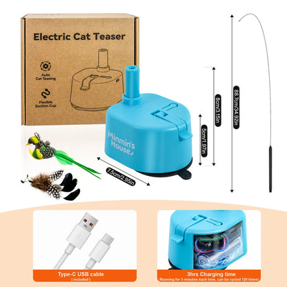 Interactive Cat Toys for Indoor Cats - Automatic 360° Swirling Flying Bird Feather Toy, USB Rechargeable Electric Cat Teaser with Reusable Strong Sticky Vacuum Suction Cup Base,Self-Play Toy for Bored Cat,Essential for Pet Lovers