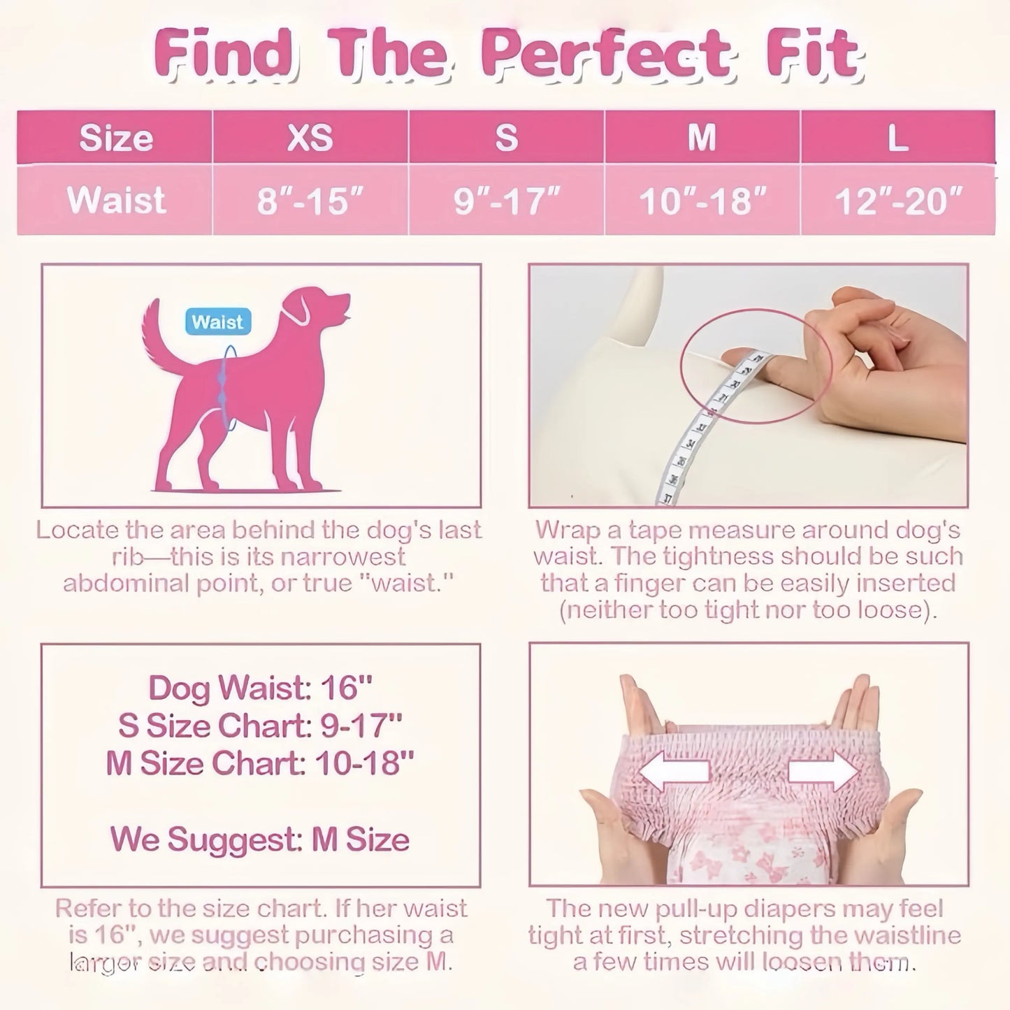Dono Disposable Pull It up Female Dog Diapers, 360° Stretchy Waist Puppy Diapers, Super-Absorbent Doggie Diapers with Rapid-Dry Technology Leak-Proof Design for Doggy in Heat Period,Perfect for Summervibes and Petlovers