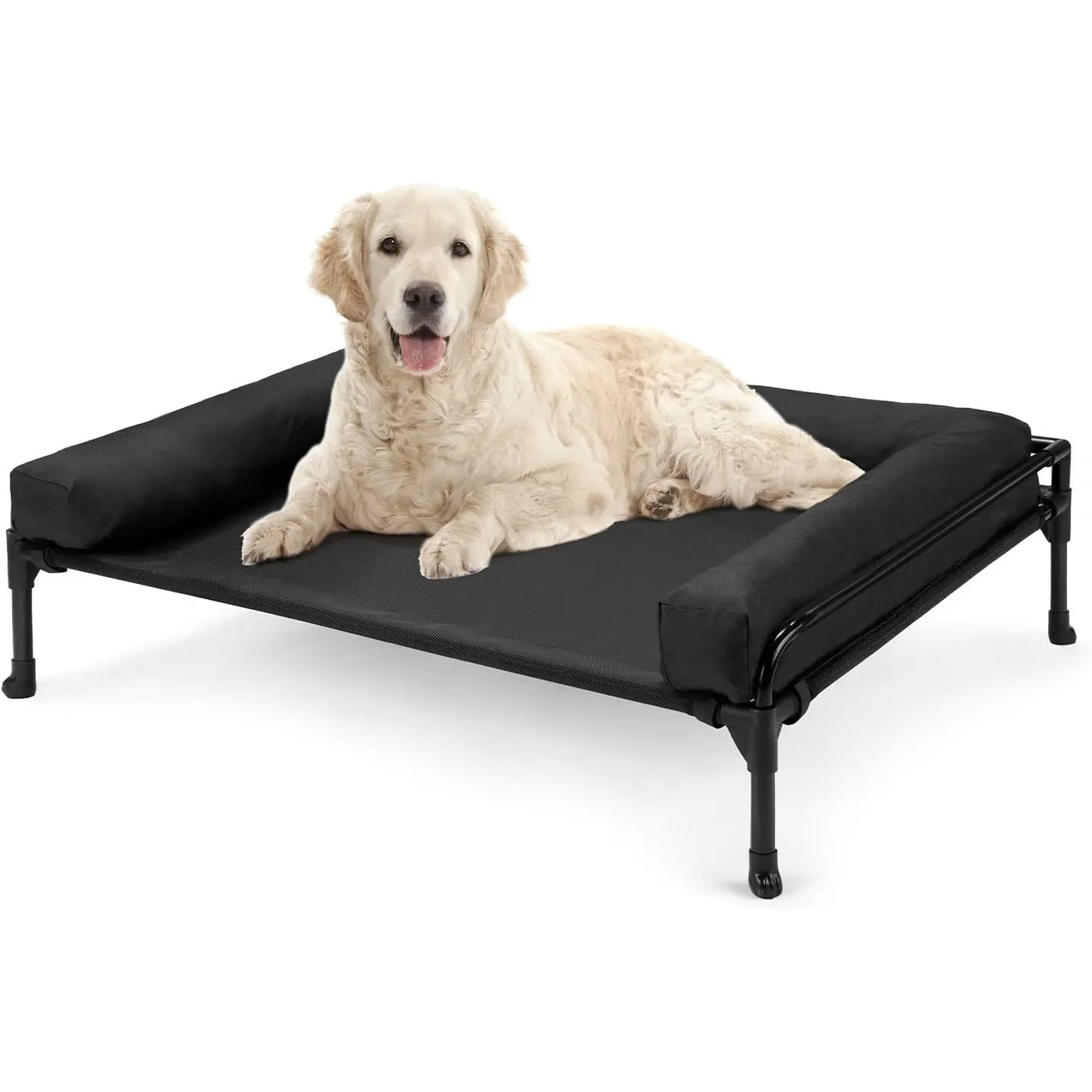 #Summervibes #Petlovers Veehoo Elevated Raised Dog Bed-Cooling Outdoor Dog Cot Bed for Large Sized Dogs Three-Sided Fence Raised Pet Cot with Mesh & No-Slip Feet Dog Hammock Bed with Removable Bolster