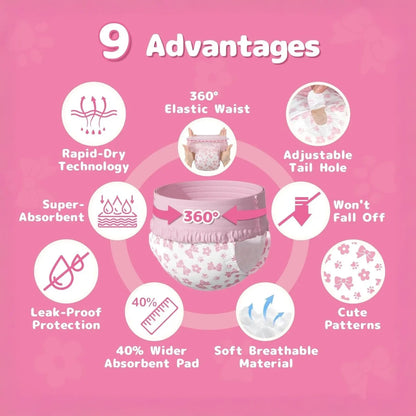 Dono Disposable Pull It up Female Dog Diapers, 360° Stretchy Waist Puppy Diapers, Super-Absorbent Doggie Diapers with Rapid-Dry Technology Leak-Proof Design for Doggy in Heat Period,Perfect for Summervibes and Petlovers