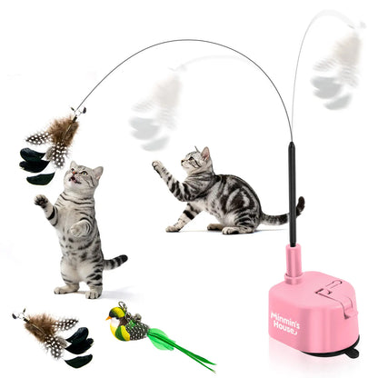 Interactive Cat Toys for Indoor Cats - Automatic 360° Swirling Flying Bird Feather Toy, USB Rechargeable Electric Cat Teaser with Reusable Strong Sticky Vacuum Suction Cup Base,Self-Play Toy for Bored Cat,Essential for Pet Lovers