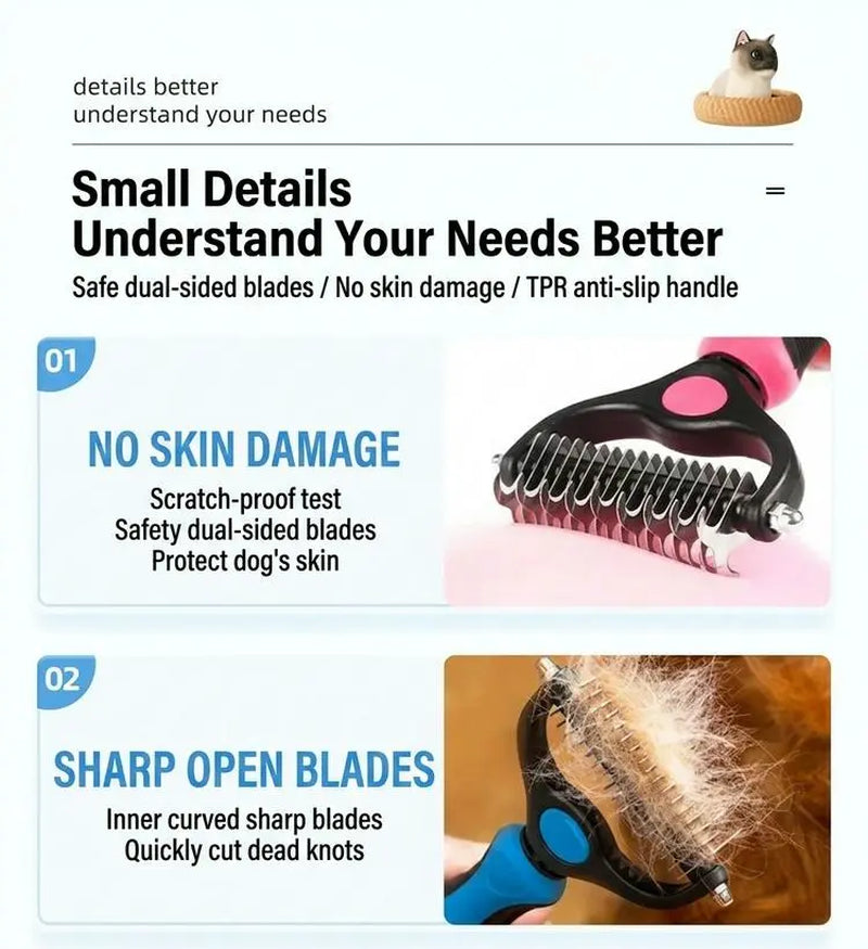 【Free Ship】Pet Deshedding Brush & Cat Comb-Pain – Free Dematting Undercoat Rake for Pets, Double-Sided Shedding Brush, Effective Tangles Remover Tool for Dogs & Cat Comb , Reduces Loose Hair & Mats Easily Summervibers,Tool for Dogs & Cats